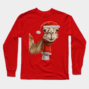 Adorable Cute Camel Wearing Santa Hat Christmas v2 Long Sleeve T-Shirt